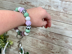 LILAC HEX SAGE COW PRINT KEYCHAIN WRISTLET Rose with Grace LLC