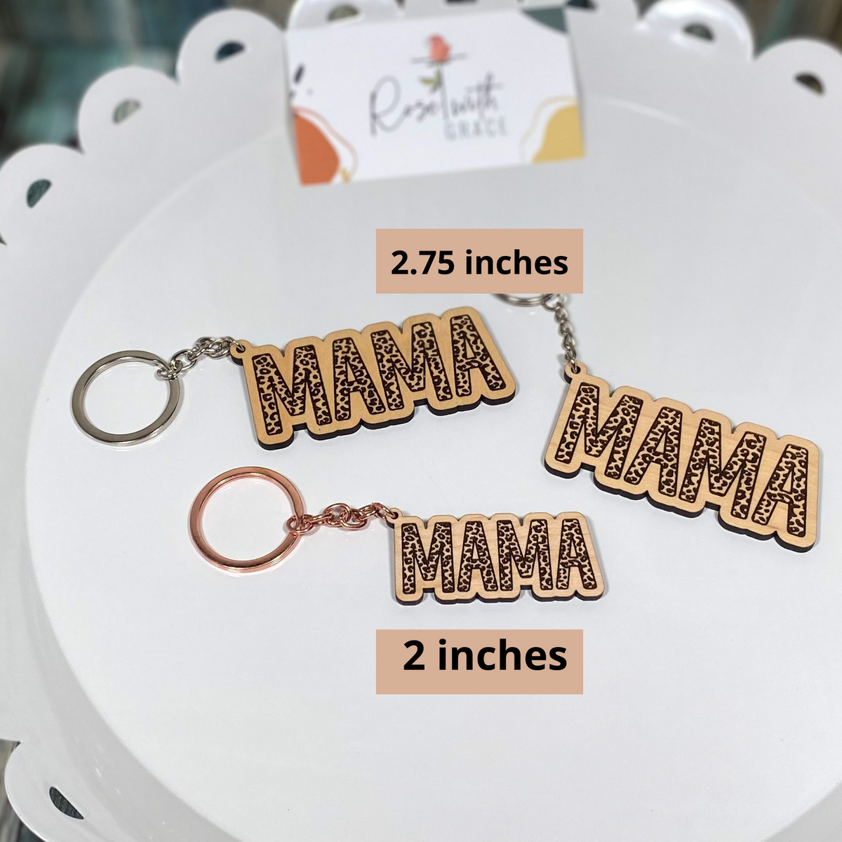 ENGRAVED LEOPARD PRINT MAMA WOODEN KEYCHAIN Rose with Grace LLC